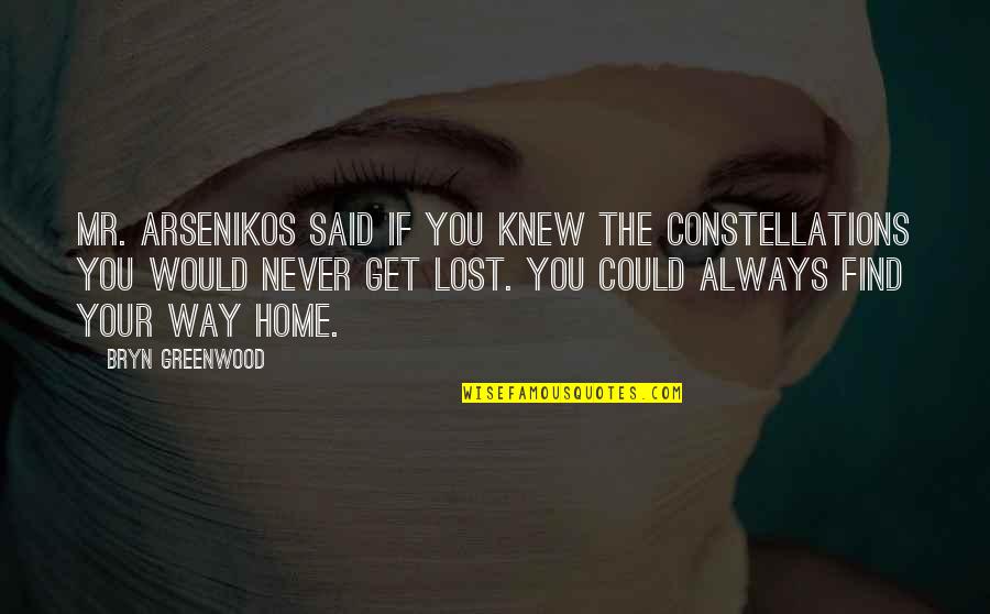 Find Your Way Home Quotes By Bryn Greenwood: Mr. Arsenikos said if you knew the constellations