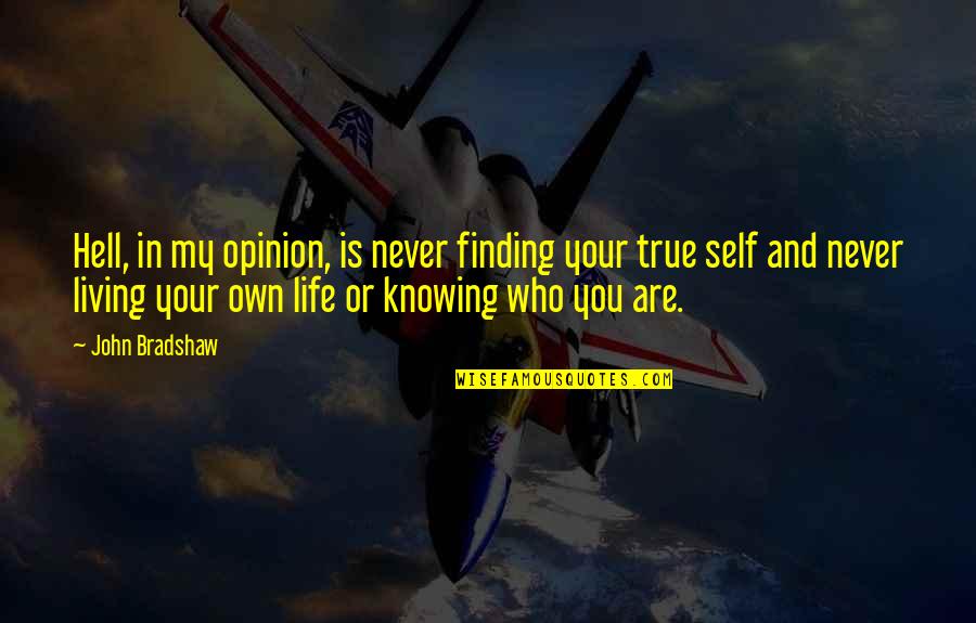 Finding True Self Quotes By John Bradshaw: Hell, in my opinion, is never finding your