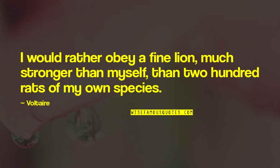 Fine By Myself Quotes By Voltaire: I would rather obey a fine lion, much