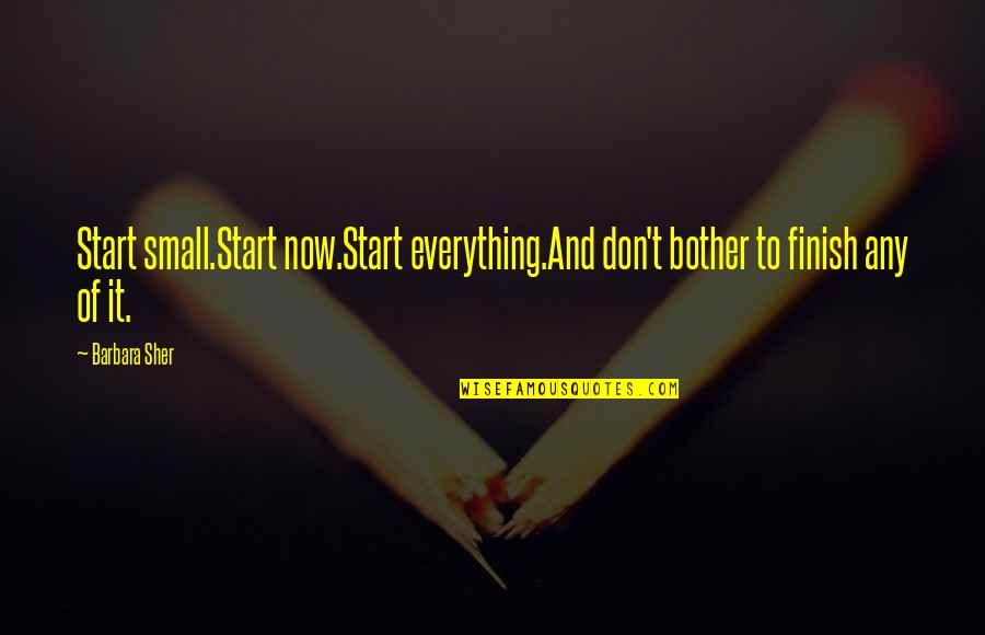 Finish These Quotes By Barbara Sher: Start small.Start now.Start everything.And don't bother to finish