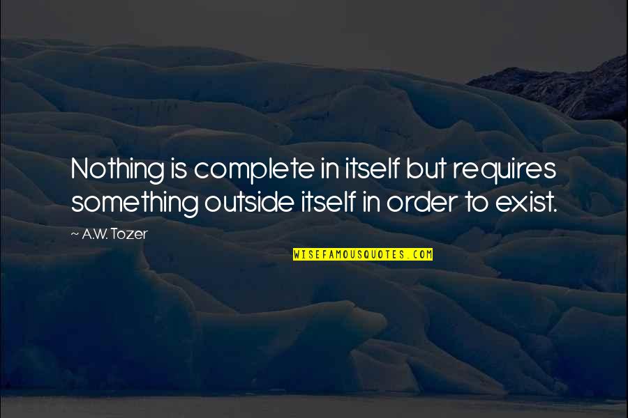 Finkenbiner Quotes By A.W. Tozer: Nothing is complete in itself but requires something