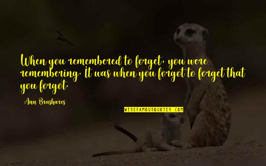 Finnie Quotes By Ann Brashares: When you remembered to forget, you were remembering.