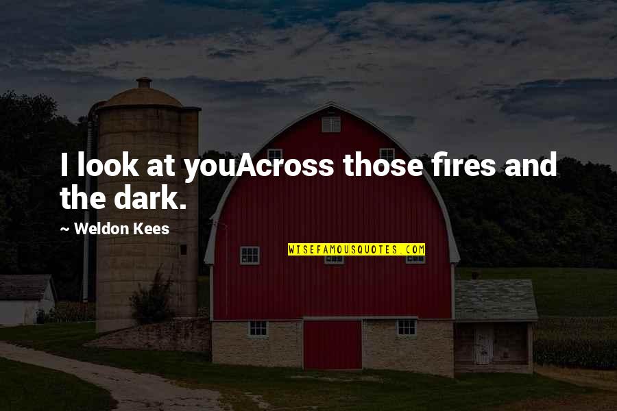 Fire And Love Quotes By Weldon Kees: I look at youAcross those fires and the