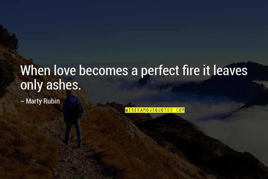 Fire Passion Love Quotes By Marty Rubin: When love becomes a perfect fire it leaves