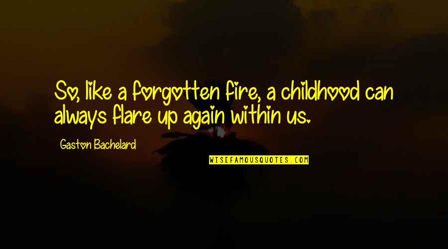 Fire Within Quotes By Gaston Bachelard: So, like a forgotten fire, a childhood can