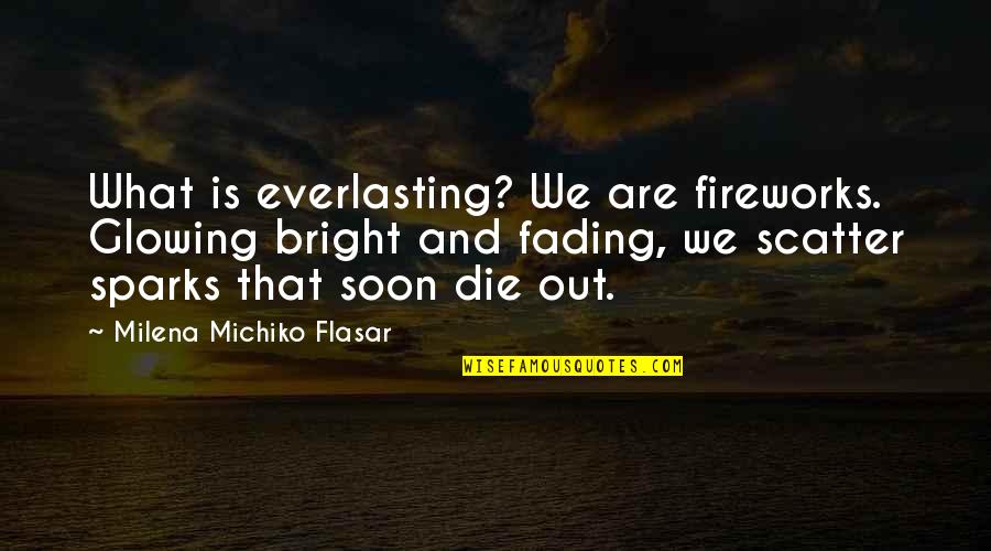 Fireworks Quotes By Milena Michiko Flasar: What is everlasting? We are fireworks. Glowing bright Fireworks Quotes By Milena Michiko Flasar: What is everlasting? We are fireworks. Glowing bright