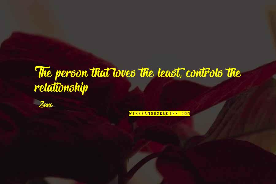 First Cooking Quotes By Zane: The person that loves the least, controls the
