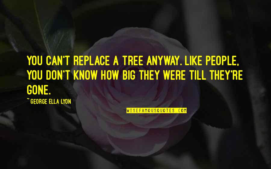 First Meet With Boyfriend Quotes By George Ella Lyon: You can't replace a tree anyway. Like people, First Meet With Boyfriend Quotes By George Ella Lyon: You can't replace a tree anyway. Like people,