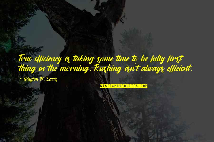 First Thing In The Morning Quotes By Waylon H. Lewis: True efficiency is taking some time to be
