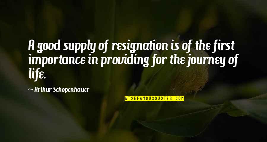 Firsts In Life Quotes By Arthur Schopenhauer: A good supply of resignation is of the