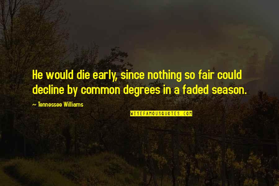 Fishback Survivor Quotes By Tennessee Williams: He would die early, since nothing so fair Fishback Survivor Quotes By Tennessee Williams: He would die early, since nothing so fair