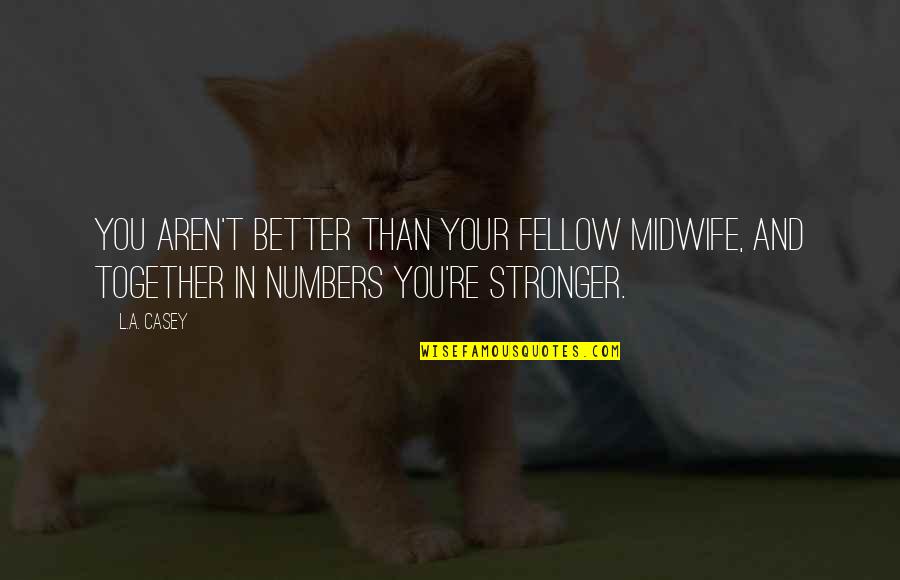 Fishbones Quotes By L.A. Casey: You aren't better than your fellow midwife, and