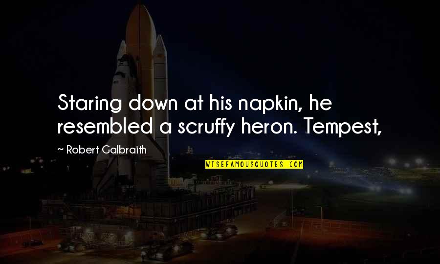 Fishing Quote Quotes By Robert Galbraith: Staring down at his napkin, he resembled a