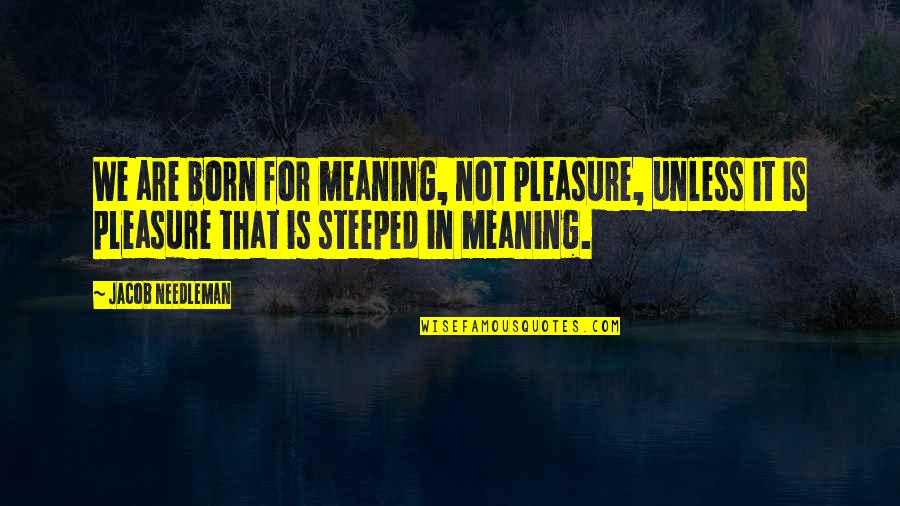 Fitness Equipment Quotes By Jacob Needleman: We are born for meaning, not pleasure, unless