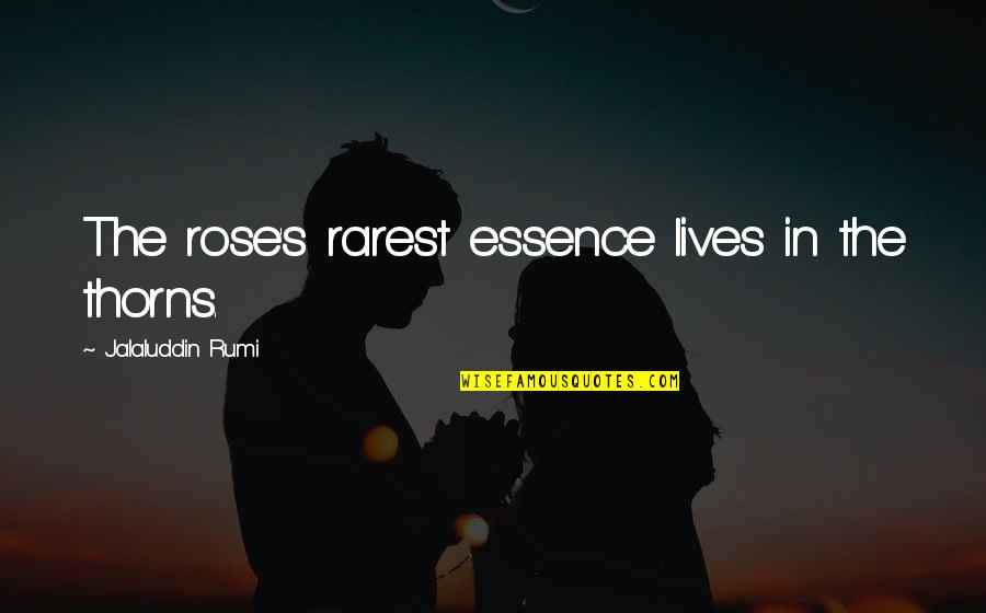 Fitness Picture Quotes By Jalaluddin Rumi: The rose's rarest essence lives in the thorns.