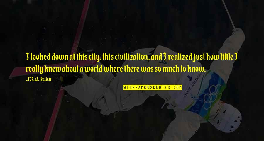 Fixing Troubled Relationship Quotes By M.B. Julien: I looked down at this city, this civilization,