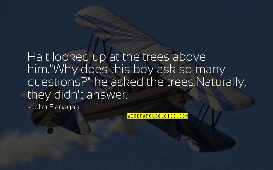 Flanagan Quotes By John Flanagan: Halt looked up at the trees above him."Why