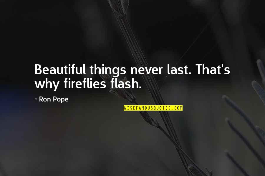 Flash's Quotes By Ron Pope: Beautiful things never last. That's why fireflies flash.