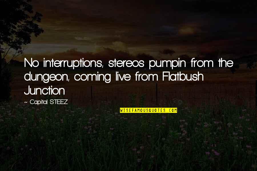 Flatbush Quotes By Capital STEEZ: No interruptions, stereos pumpin from the dungeon, coming