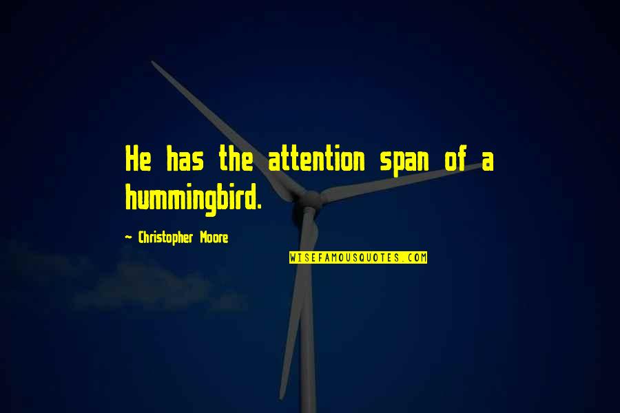 Flavins In Human Quotes By Christopher Moore: He has the attention span of a hummingbird. Flavins In Human Quotes By Christopher Moore: He has the attention span of a hummingbird.