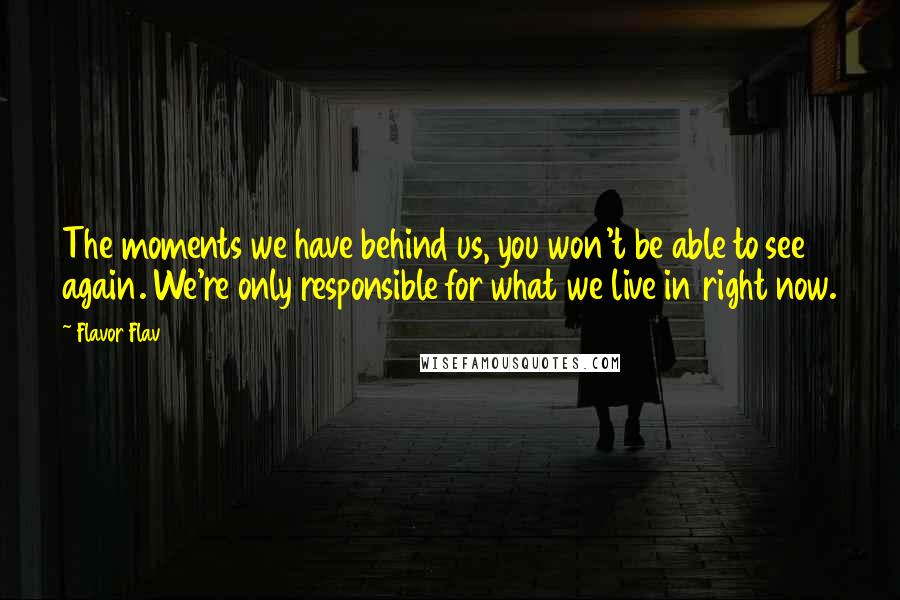 Flavor Flav quotes: The moments we have behind us, you won't be able to see again. We're only responsible for what we live in right now. Flavor Flav quotes: The moments we have behind us, you won't be able to see again. We're only responsible for what we live in right now.