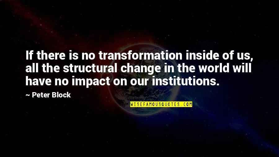 Flaws And Insecurities Quotes By Peter Block: If there is no transformation inside of us,