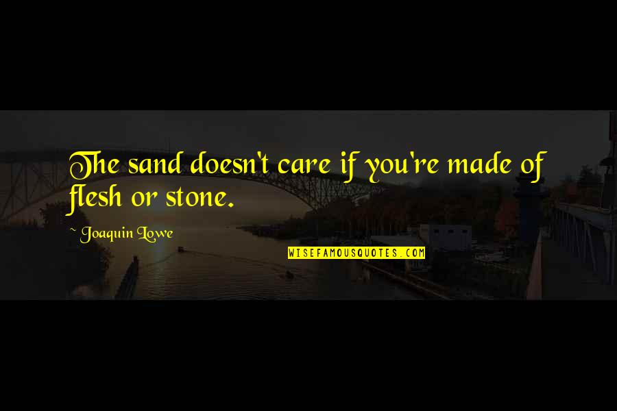 Flesh And Stone Quotes By Joaquin Lowe: The sand doesn't care if you're made of