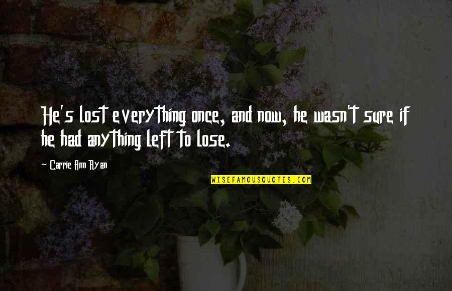 Flexed Position Quotes By Carrie Ann Ryan: He's lost everything once, and now, he wasn't
