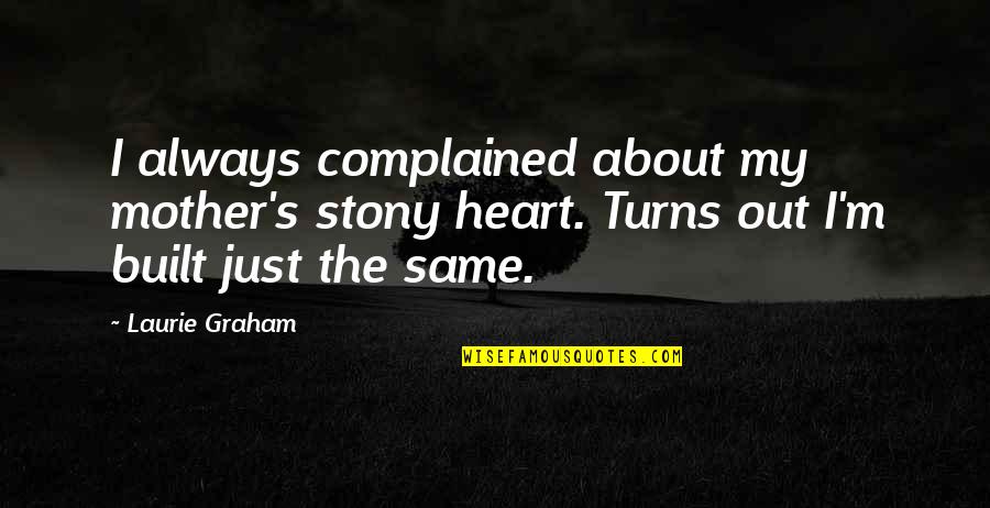 Flie Quotes By Laurie Graham: I always complained about my mother's stony heart. Flie Quotes By Laurie Graham: I always complained about my mother's stony heart.
