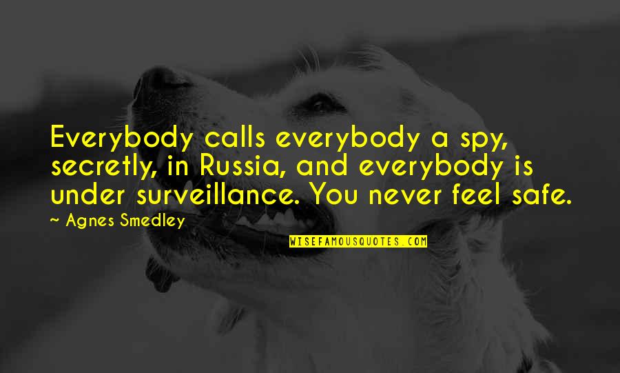 Flight School Quotes By Agnes Smedley: Everybody calls everybody a spy, secretly, in Russia,
