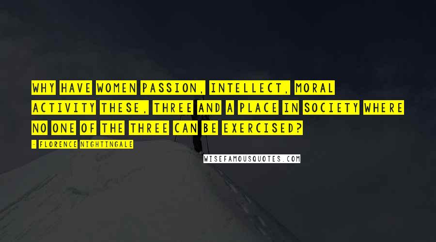 Florence Nightingale quotes: Why have women passion, intellect, moral activity these, three and a place in society where no one of the three can be exercised?