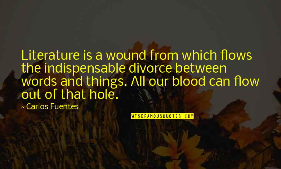 Flow From Quotes By Carlos Fuentes: Literature is a wound from which flows the