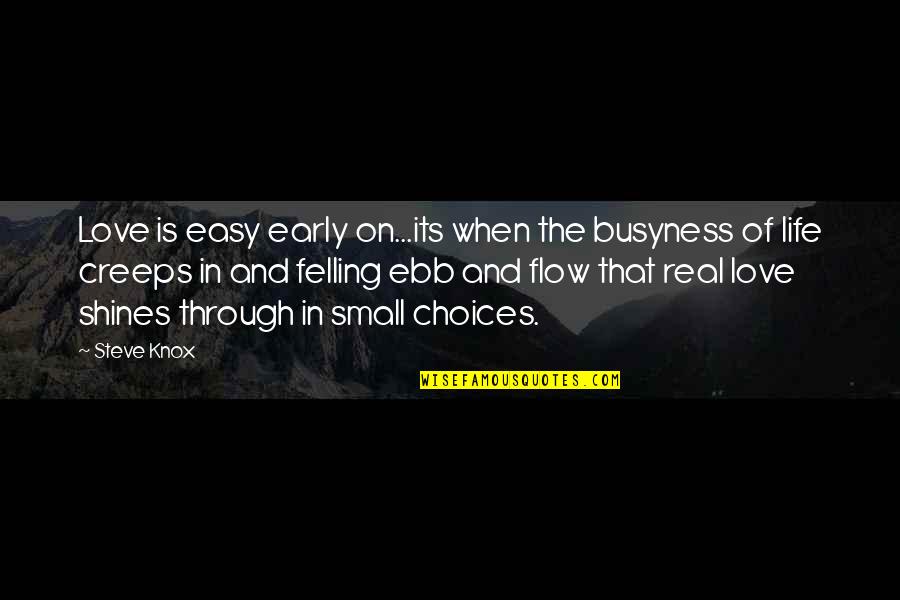 Flow Of Life Quotes By Steve Knox: Love is easy early on...its when the busyness