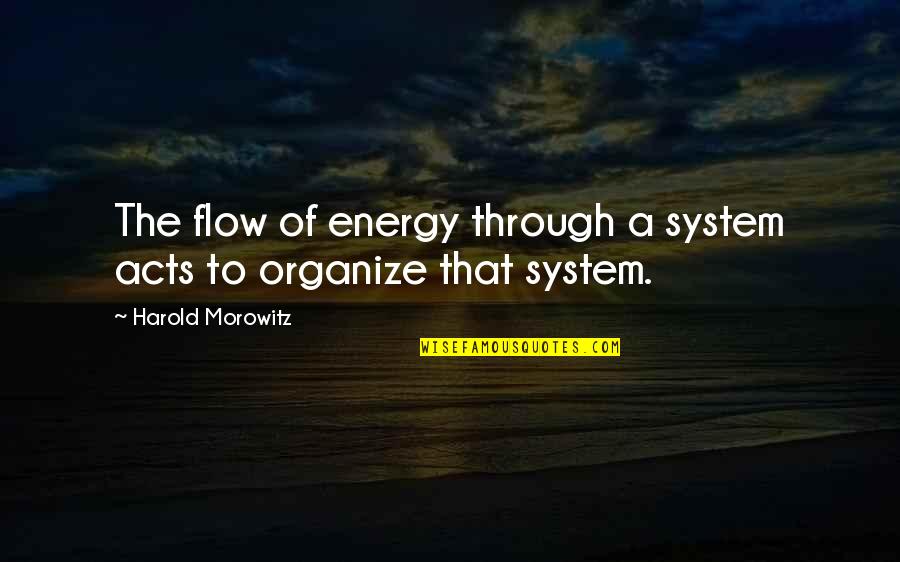 Flow Quotes By Harold Morowitz: The flow of energy through a system acts