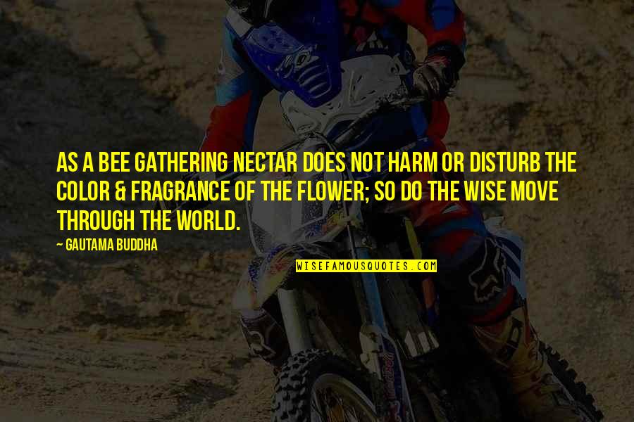 Flower And Bee Quotes By Gautama Buddha: As a bee gathering nectar does not harm