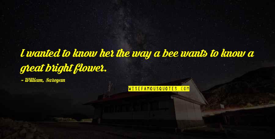 Flower And Bee Quotes By William, Saroyan: I wanted to know her the way a