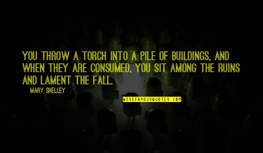 Flower And Growing Quotes By Mary Shelley: You throw a torch into a pile of Flower And Growing Quotes By Mary Shelley: You throw a torch into a pile of
