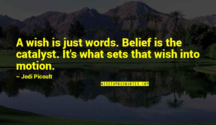 Flower And Teacher Quotes By Jodi Picoult: A wish is just words. Belief is the