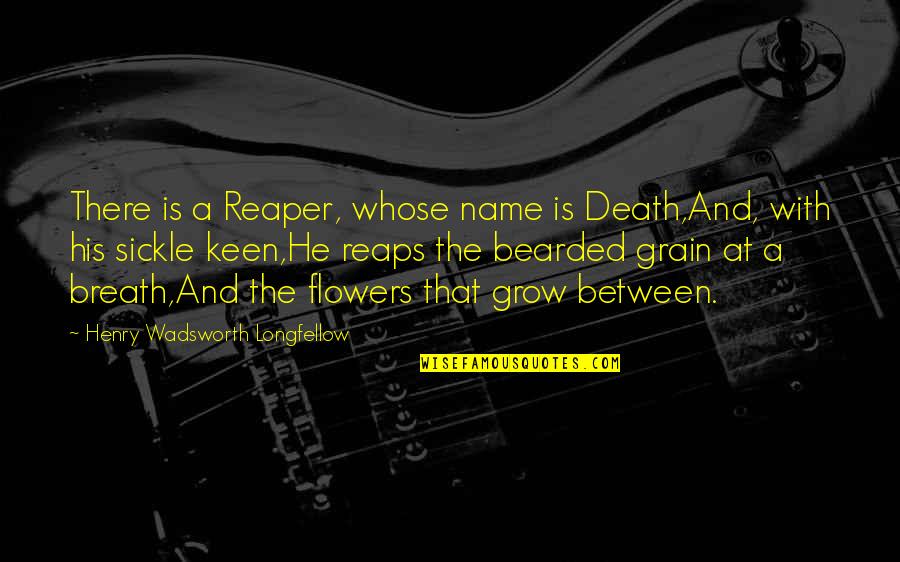 Flower With Quotes By Henry Wadsworth Longfellow: There is a Reaper, whose name is Death,And, Flower With Quotes By Henry Wadsworth Longfellow: There is a Reaper, whose name is Death,And,