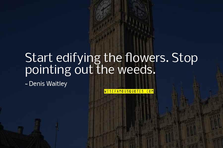 Flowers And Weeds Quotes By Denis Waitley: Start edifying the flowers. Stop pointing out the