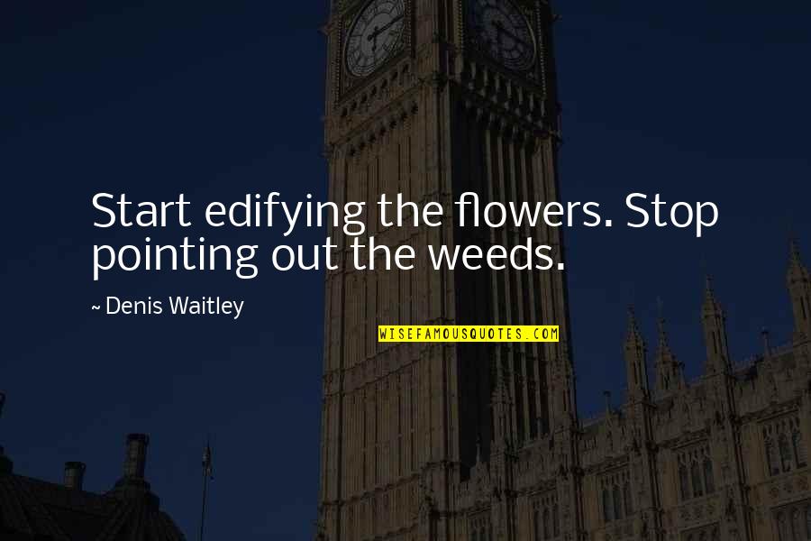 Flowers And Weeds Quotes By Denis Waitley: Start edifying the flowers. Stop pointing out the Flowers And Weeds Quotes By Denis Waitley: Start edifying the flowers. Stop pointing out the