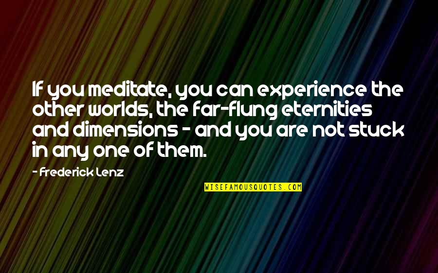 Flung Quotes By Frederick Lenz: If you meditate, you can experience the other
