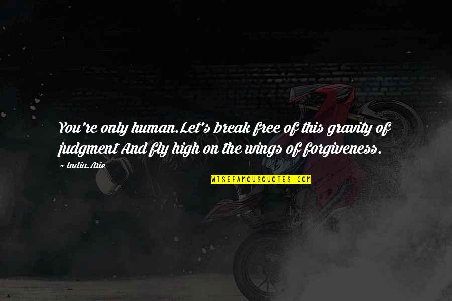 Fly High With Wings Quotes By India.Arie: You're only human.Let's break free of this gravity Fly High With Wings Quotes By India.Arie: You're only human.Let's break free of this gravity