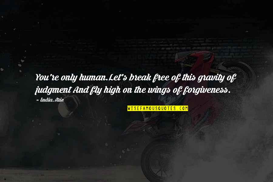 Fly High With Wings Quotes By India.Arie: You're only human.Let's break free of this gravity