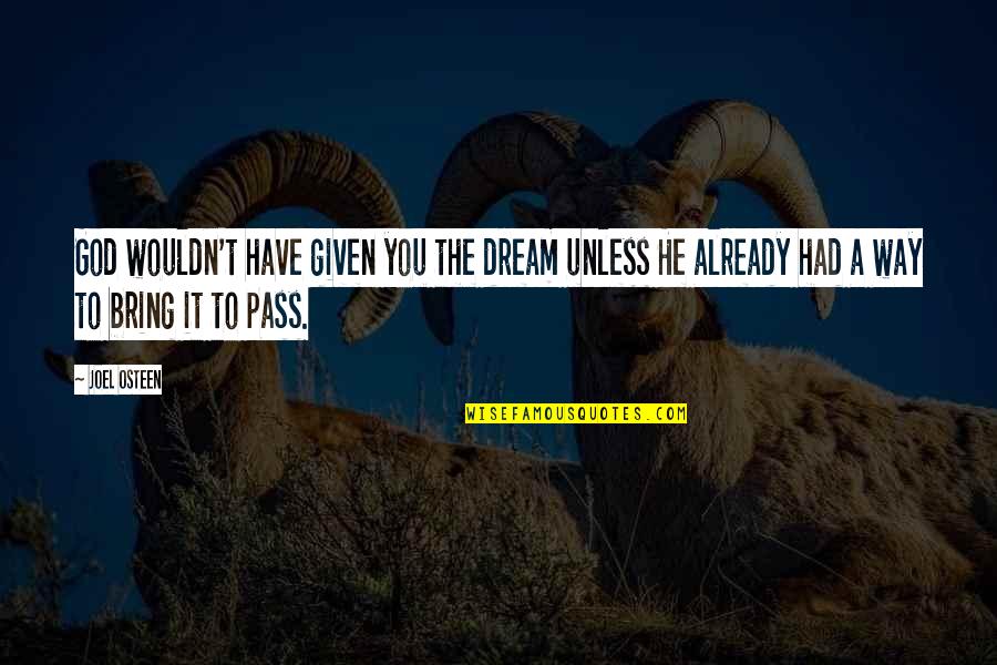 Flying Private Quotes By Joel Osteen: God wouldn't have given you the dream unless Flying Private Quotes By Joel Osteen: God wouldn't have given you the dream unless