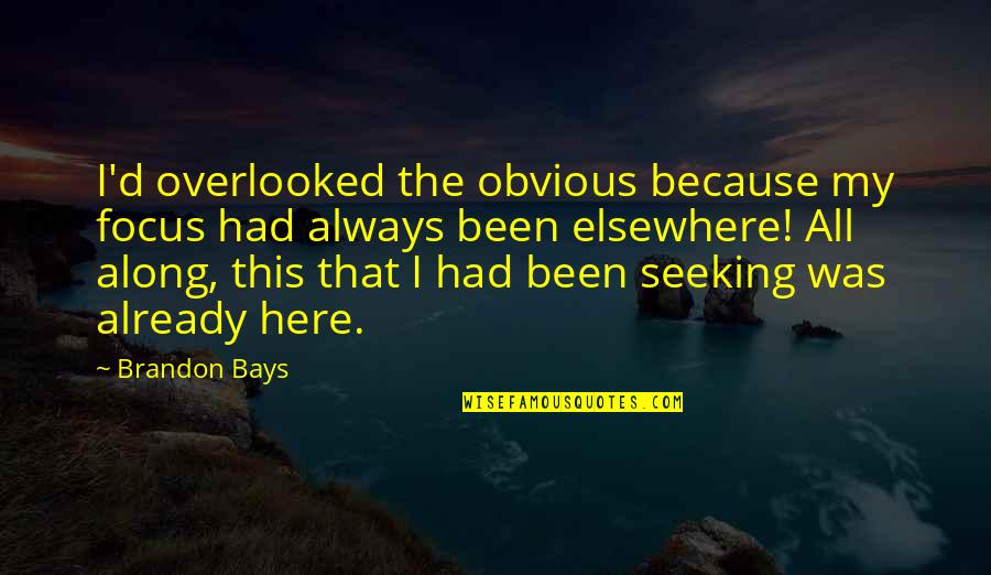 Focus On The Here And Now Quotes By Brandon Bays: I'd overlooked the obvious because my focus had