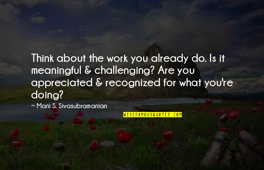 Focus On What You Are Doing Quotes By Mani S. Sivasubramanian: Think about the work you already do. Is