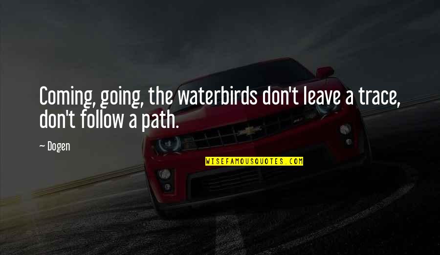 Follow The Path Quotes By Dogen: Coming, going, the waterbirds don't leave a trace,