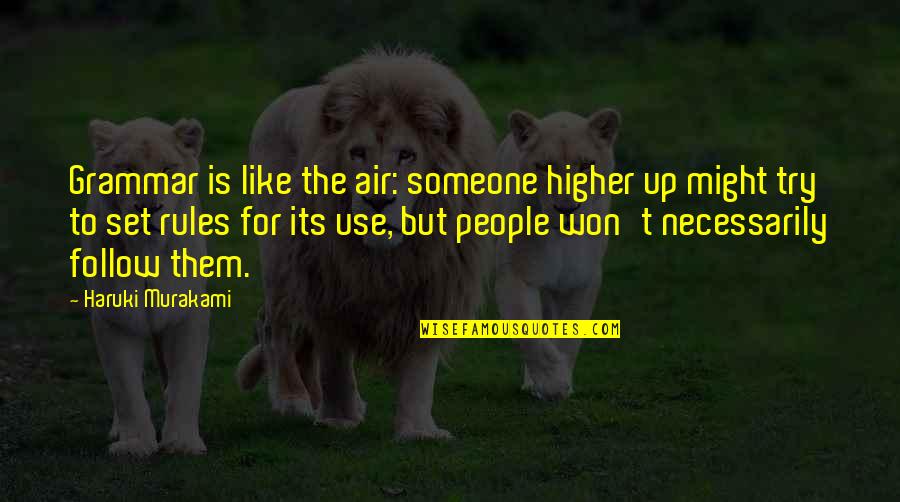 Follow Up Quotes By Haruki Murakami: Grammar is like the air: someone higher up