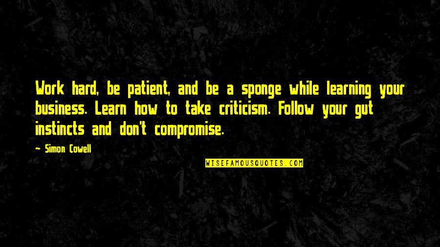 Follow Your Gut Quotes By Simon Cowell: Work hard, be patient, and be a sponge
